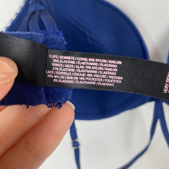 Victoria's Secret Very Sexy Push Up Bra Blue Black Lace Strappy Underwire 32D - Picture 8 of 8